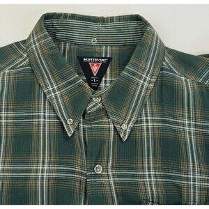 Scottevest TEC Size Large Men Button Down Snap Green Check Embroidered Neck Logo